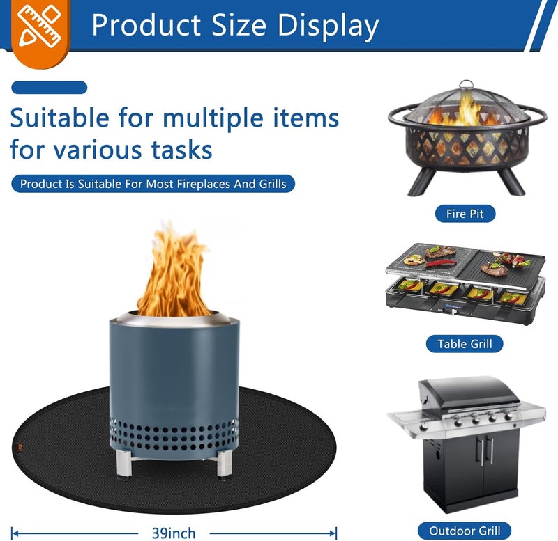 Anze Round Under Grill Mat for Outdoor Grill, 39 Inch Anti-Slip BBQ Floor Mats, Easy to Clean Reusable Fireproof Grill Pad, Oil-Proof Waterproof Protector for Deck Fireplace Pit Mat Black - Image 2